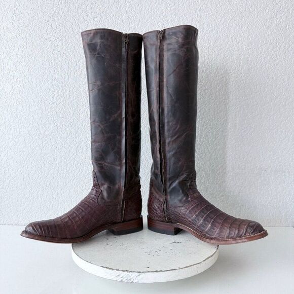 Rod Patrick Womens Cowboy Boots Sz 9B Brown Caiman Leather Riding Boot 17" Tall - Picture 8 of 12